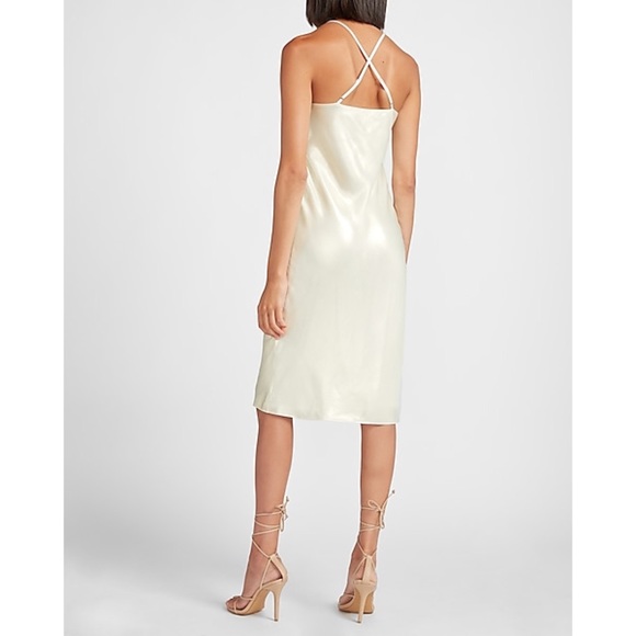 Express Metallic Cowl Neck Cross Back Midi Slip Dress - Picture 13 of 15